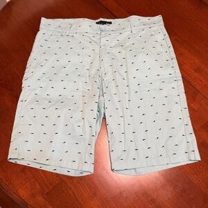 Public Record Blue Spearmint Shark Shorts Mens 34 Chino AOP Casual Coastal
